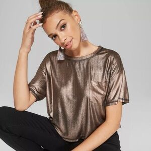 Wild Fable Shimmering Bronze Short Sleeve Top